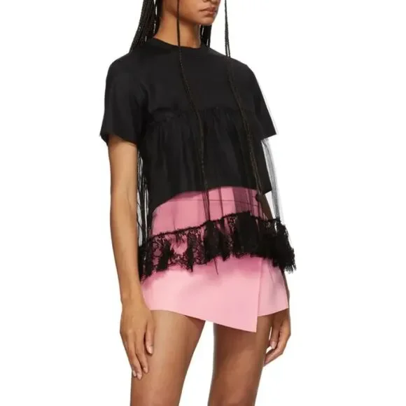 MSGM Tulle Short Sleeve Tee Black‎ NWT Large - Picture 2 of 9